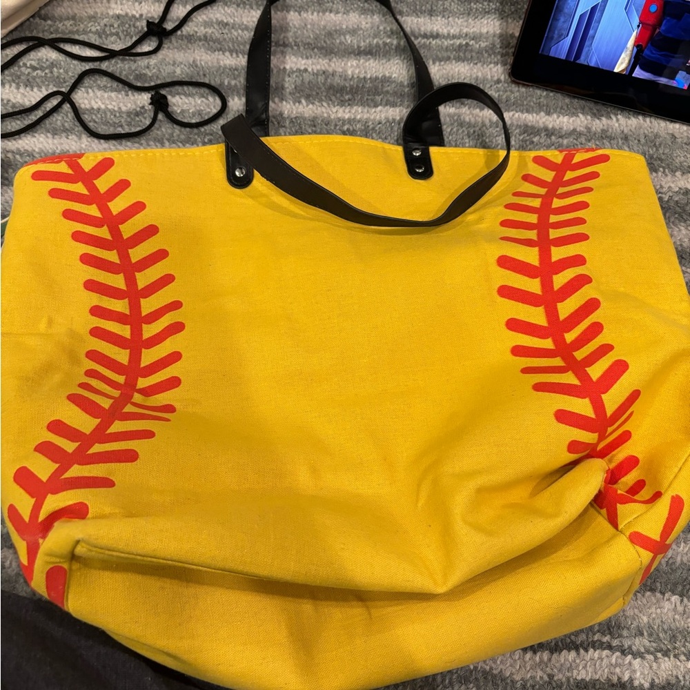 Yellow and Red Baseball Stitch Tote Bag